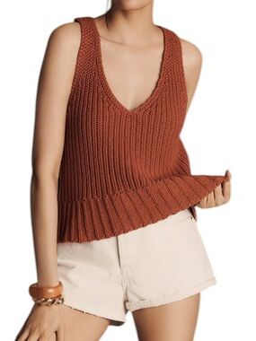 Pilcro Anthropologie Rust Knit V-Neck Tank Top Size Medium